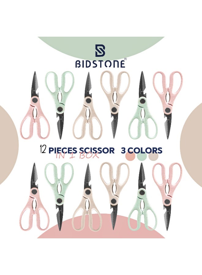 Bidstone 12pc Multipurpose Kitchen Scissors Set, 3 Colors 4 Pieces of Each - Image 1