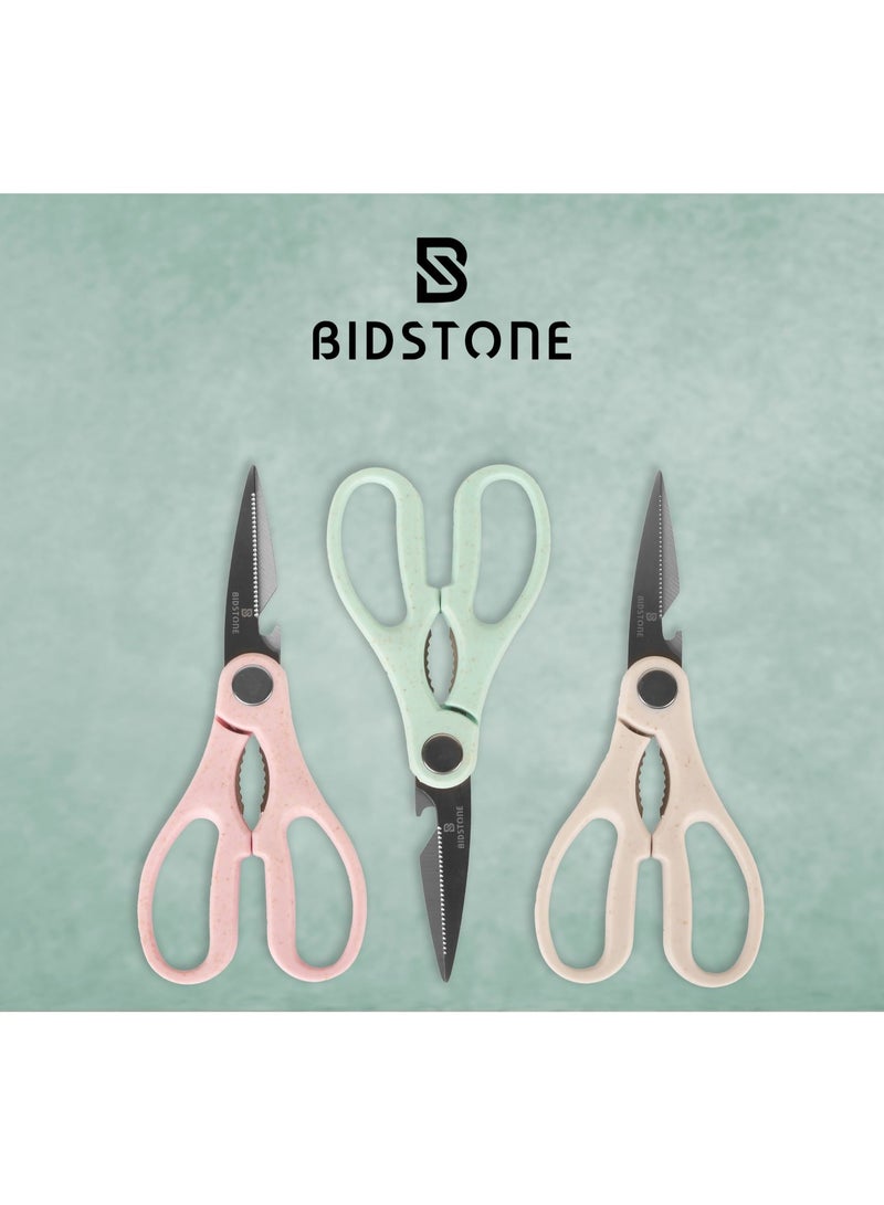 Bidstone 12pc Multipurpose Kitchen Scissors Set, 3 Colors 4 Pieces of Each - Image 2