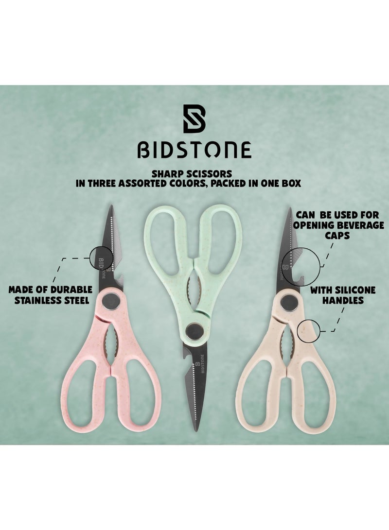 Bidstone 12pc Multipurpose Kitchen Scissors Set, 3 Colors 4 Pieces of Each - Image 3