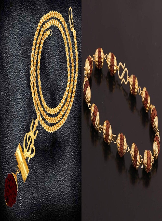 Mahi Combo of Trishul Om Pendant with 20 Inch Rope Chain and Rudraksha Bracelet for Men (CO1105151G) - Image 3