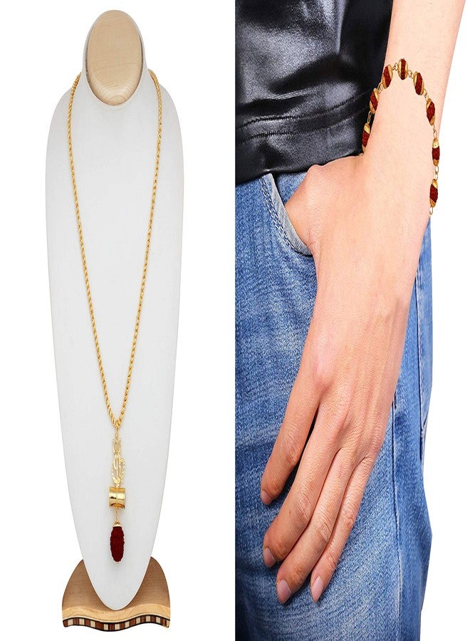 Mahi Combo of Trishul Om Pendant with 20 Inch Rope Chain and Rudraksha Bracelet for Men (CO1105151G) - Image 2