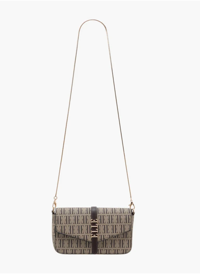 ايل Women's Monogram Print Crossbody Bag with Chain Strap and Button Closure