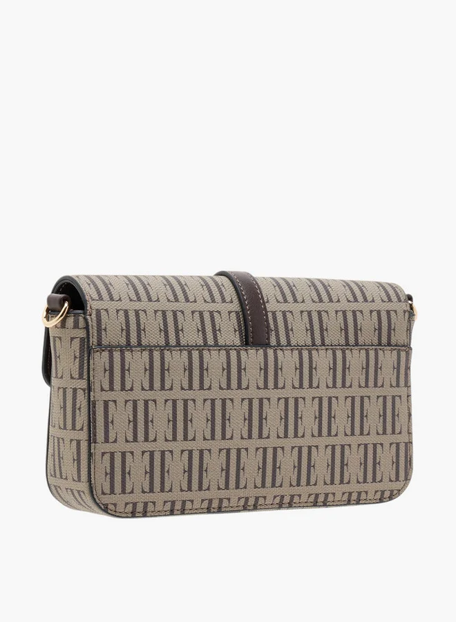 ELLE Women's Monogram Print Crossbody Bag with Chain Strap and Button Closure