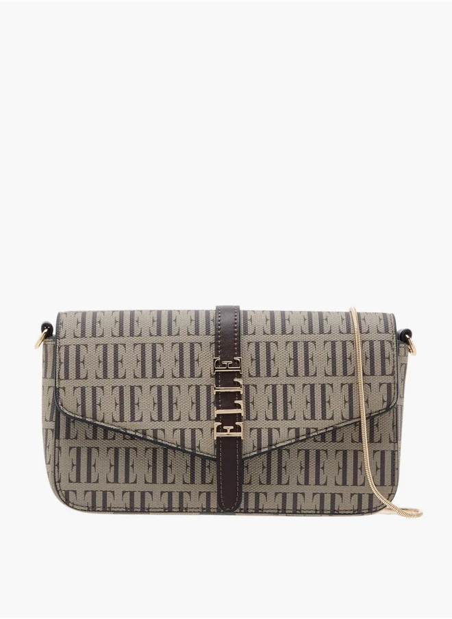 ايل Women's Monogram Print Crossbody Bag with Chain Strap and Button Closure