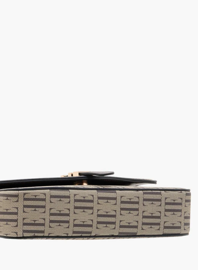 ELLE Women's Monogram Print Crossbody Bag with Chain Strap and Button Closure