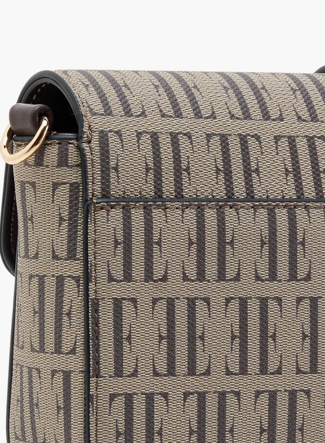 ELLE Women's Monogram Print Crossbody Bag with Chain Strap and Button Closure