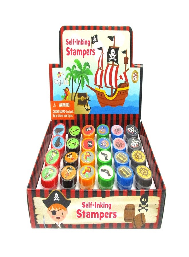 TINYMILLS 24 Pcs Pirate Stampers for Kids Birthday Party, Goody Bag Stuffers, Classroom Rewards - Image 1