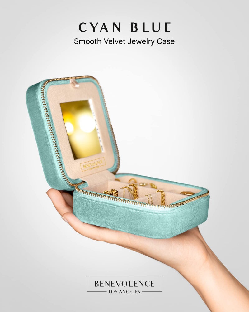 Benevolence LA Plush Velvet Jewelry Box | Travel Jewelry Case Organizer with Mirror | Featured in Oprah's Favorite Things | Best Gifts For Daughter, Girlfriend, Mom | Gifts For Her - Periwinkle Blue - Image 2