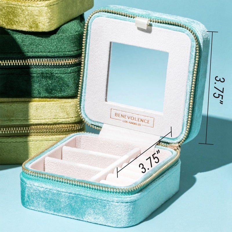 Benevolence LA Plush Velvet Jewelry Box | Travel Jewelry Case Organizer with Mirror | Featured in Oprah's Favorite Things | Best Gifts For Daughter, Girlfriend, Mom | Gifts For Her - Periwinkle Blue - Image 4
