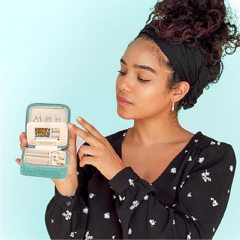 Benevolence LA Plush Velvet Jewelry Box | Travel Jewelry Case Organizer with Mirror | Featured in Oprah's Favorite Things | Best Gifts For Daughter, Girlfriend, Mom | Gifts For Her - Periwinkle Blue - Image 5