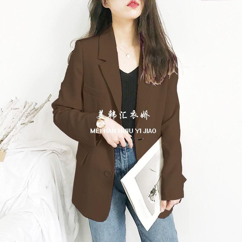 Foreign Trade Small Suit Jacket Womens New Korean Style Spring and Autumn Casual Loose Internet Popular Autumn Suit Jacket British Fashion Coffee 