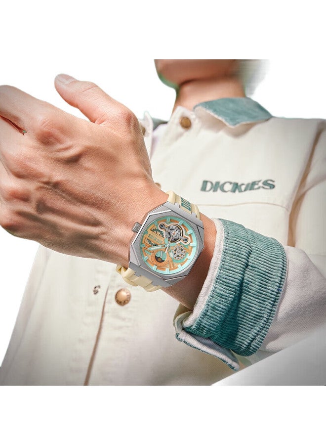 Dickies ساعة ميكانيكية للرجال، ساعة هيكلية أوتوماتيكية بالكامل، إحساس ميكانيكي، أبيض فاتح، هدية للصديق، Cl-485P9 - Image 1