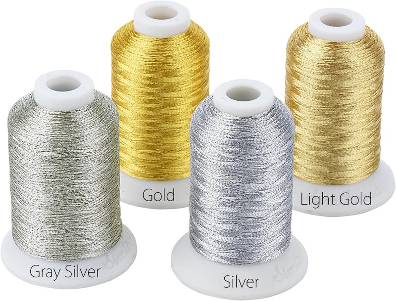 simthread 4 Spools (2 Gold+ 2 Silver Colors) Metallic Embroidery Machine Thread 500M(550Y) for Embroidery and Decorative Sewing - Image 4