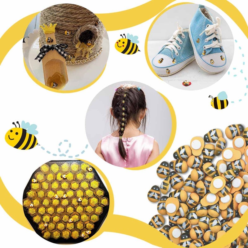 yuntop 100 Wooden Mini Bees Craft Decoration For Diy Scrapbooking Party Home Wreath Decor - Flatback Self-Adhesive Embellishments - Image 4