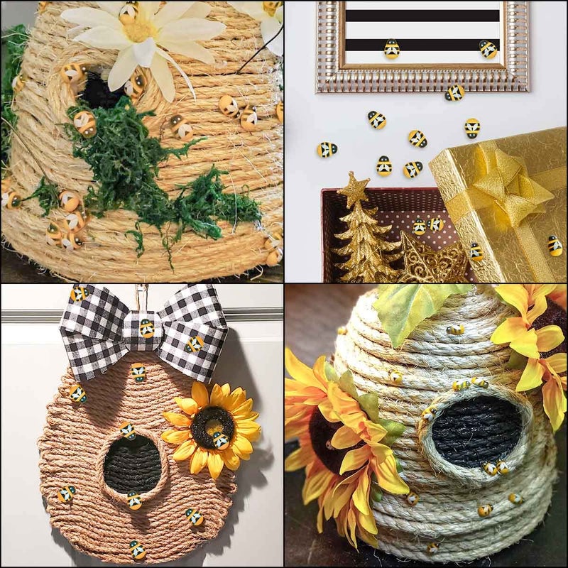 yuntop 100 Wooden Mini Bees Craft Decoration For Diy Scrapbooking Party Home Wreath Decor - Flatback Self-Adhesive Embellishments - Image 3
