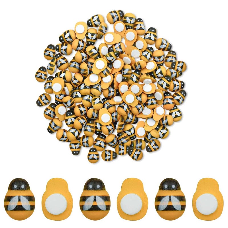 yuntop 100 Wooden Mini Bees Craft Decoration For Diy Scrapbooking Party Home Wreath Decor - Flatback Self-Adhesive Embellishments - Image 1