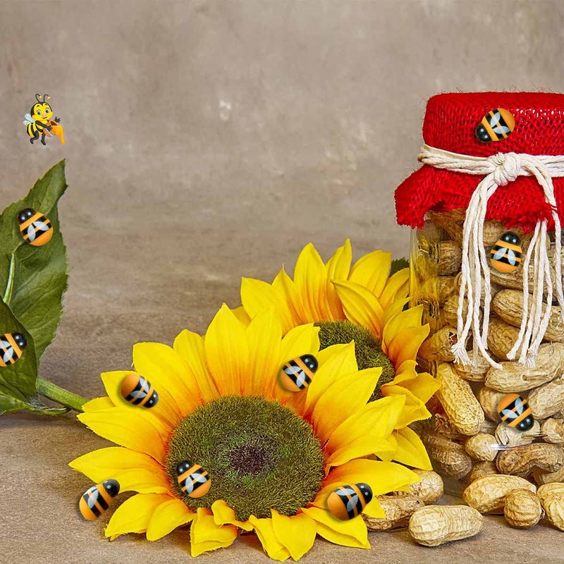 yuntop 100 Wooden Mini Bees Craft Decoration For Diy Scrapbooking Party Home Wreath Decor - Flatback Self-Adhesive Embellishments - Image 2