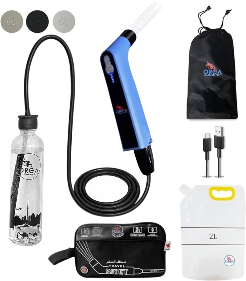 ORCA Portable Shattaf Electric Handheld Bidet Sprayer with 100ml Bottle & 2L Pouch Rechargeable Travel Bidet for Personal Hygiene Baby Care Camping & Bathroom Use | - Image 1