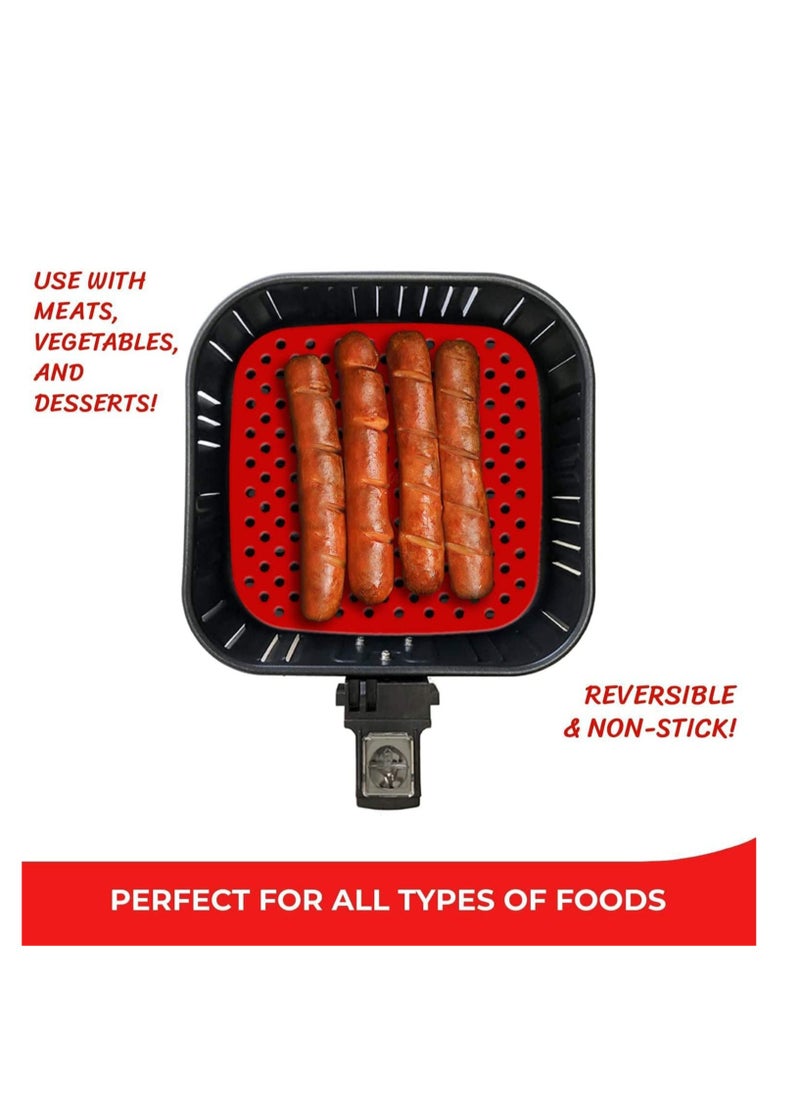 Non-Stick Silicone Air Fryer Mats Reusable Fryer Liners ¨C 7.5 Inch Square Accessories for COSORI 3.4 3.7 QT CHEFMAN BELLA PRO and MORE | BPA Free (2-Pack)
