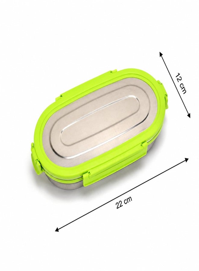 Gcrox AirTight Solo Oval Lunch Box Stainless Steel Lunch Box 4 Side Clip Lock Lid Tiffin Box Leakproof Food Container Dabba for School & Office 400 ml - Image 4