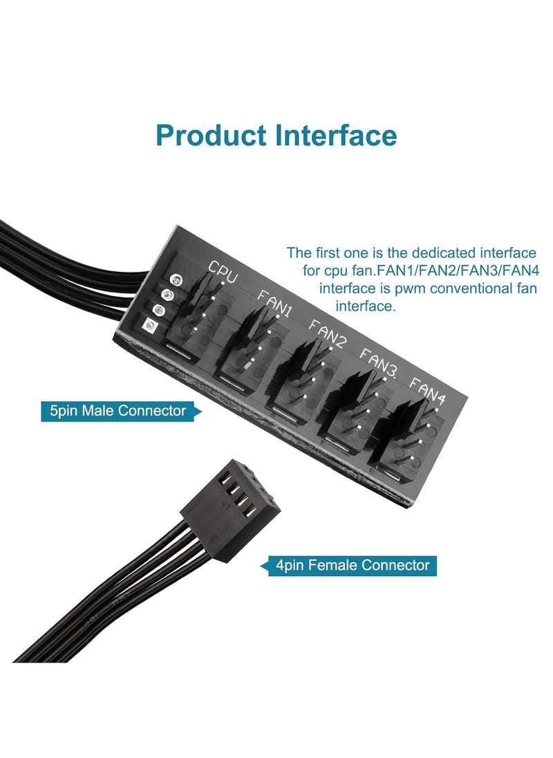 TLAXCA 4-Pin PWM PC Fan Hub كابل إمداد الطاقة من 1 إلى 5 طرق مقسم للكمبيوتر الشخصي للوحة الأم ومروحة تمديد كابل الطاقة لحالة الكمبيوتر ATX 4-Pin و 3-Pin مراوح التبريد  - Image 4
