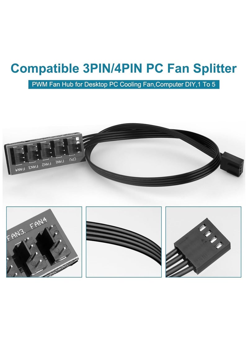 TLAXCA 4-Pin PWM PC Fan Hub كابل إمداد الطاقة من 1 إلى 5 طرق مقسم للكمبيوتر الشخصي للوحة الأم ومروحة تمديد كابل الطاقة لحالة الكمبيوتر ATX 4-Pin و 3-Pin مراوح التبريد  - Image 3
