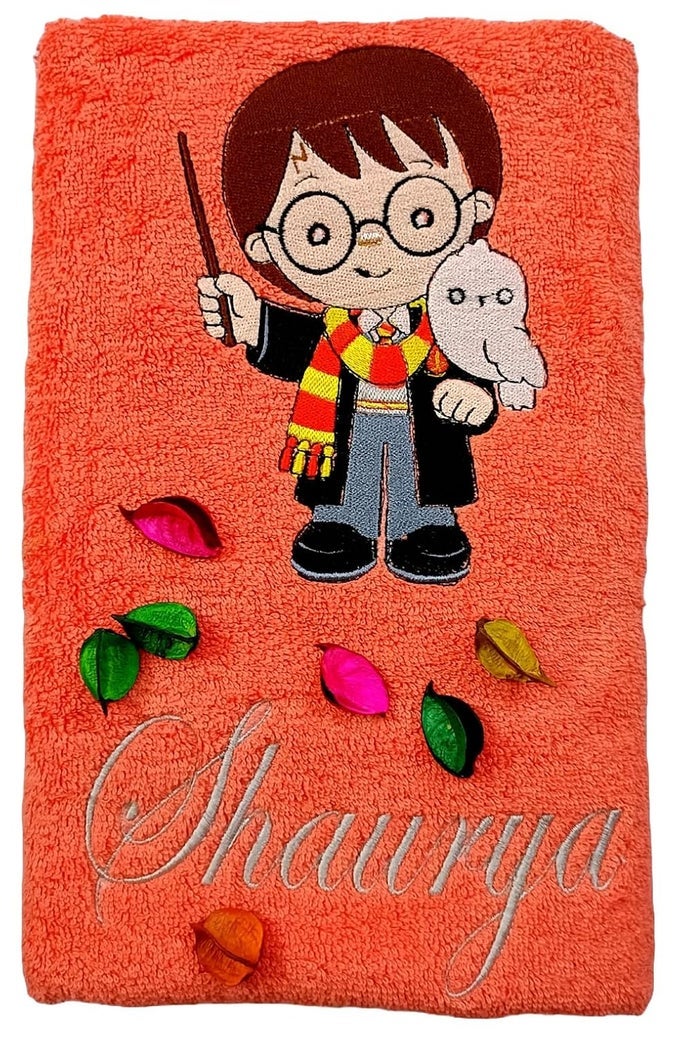 COTTON SUPERHERO PERSONALISED KIDS BATH TOWEL 500 GSM SET OF 1 ORANGE
