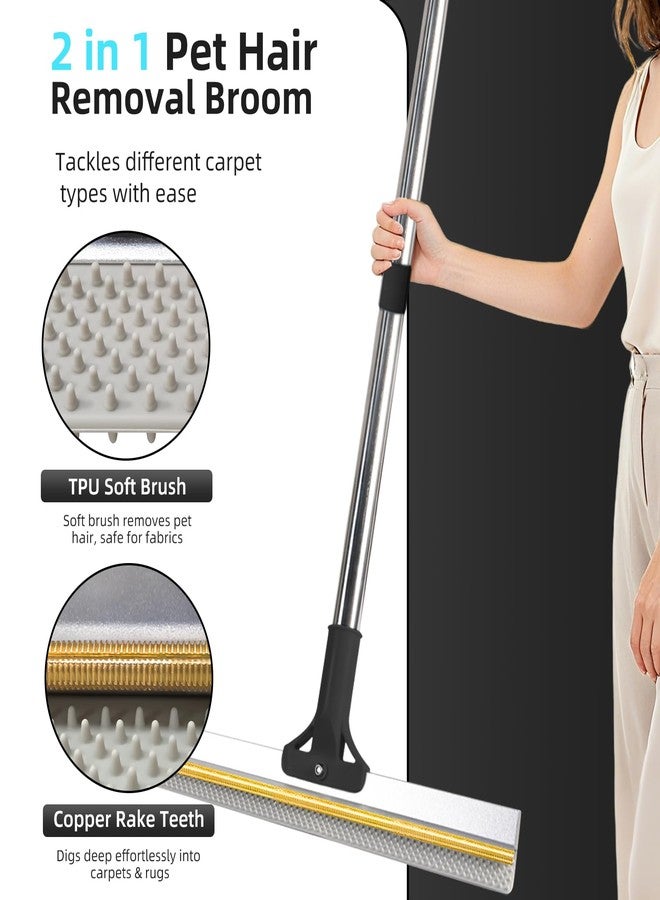 VTOPVMAX Carpet Rake for Pet Hair Removal - Upgraded 2-in-1 Carpet Broom with Copper Scraper & TPU Brush, 54’’ Adjustable Long Handle Reusable Cat Dog Hair Remover Tool for Deep Cleaning Rugs, Mats (Black) - Image 3