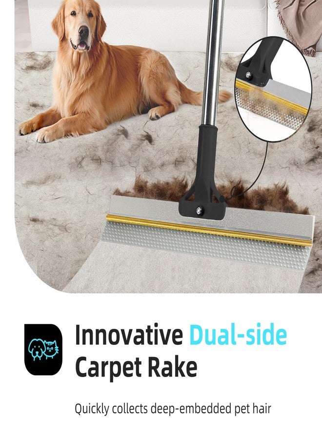 VTOPVMAX Carpet Rake for Pet Hair Removal - Upgraded 2-in-1 Carpet Broom with Copper Scraper & TPU Brush, 54’’ Adjustable Long Handle Reusable Cat Dog Hair Remover Tool for Deep Cleaning Rugs, Mats (Black) - Image 2