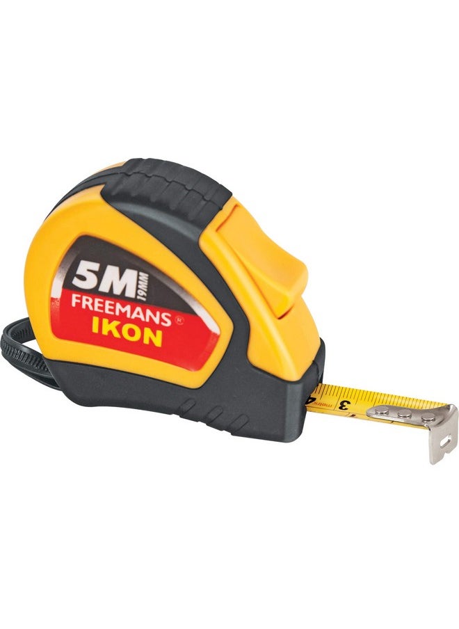 FREEMANS FREEMANS IKON 5m:19mm Steel Inchi Measuring Tape - 5m (Yellow & Black) With Unbreakable ABS case || Soft Grip Bi-material Case || Auto-lock and Belt Clip  - Image 1