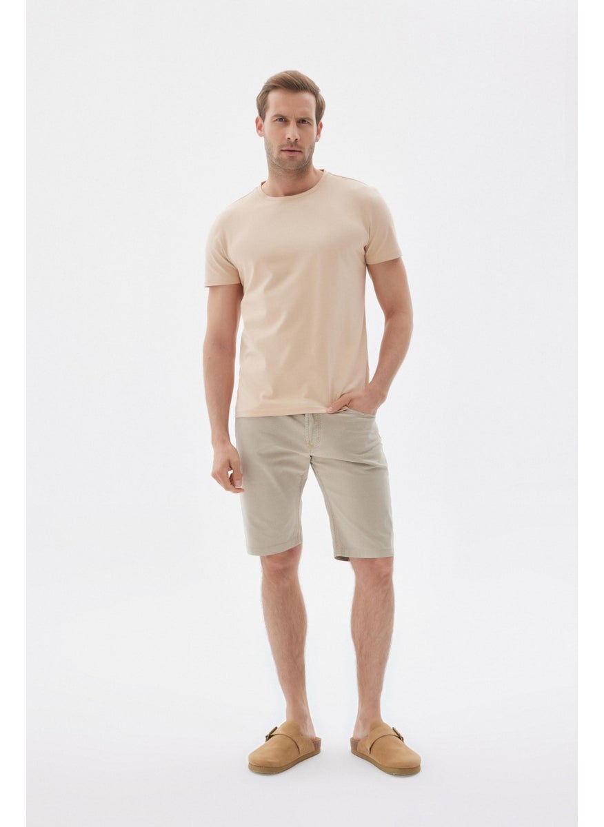 Odelon Men's Crew Neck Slim Fit Basic T-Shirt Beige  - Image 2