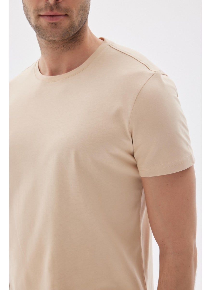 Odelon Men's Crew Neck Slim Fit Basic T-Shirt Beige  - Image 4