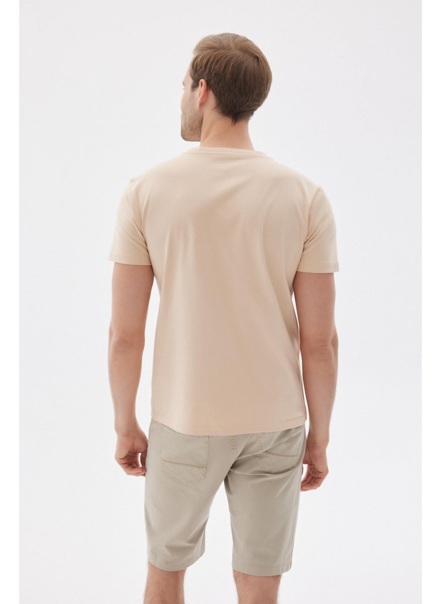 Odelon Men's Crew Neck Slim Fit Basic T-Shirt Beige  - Image 5