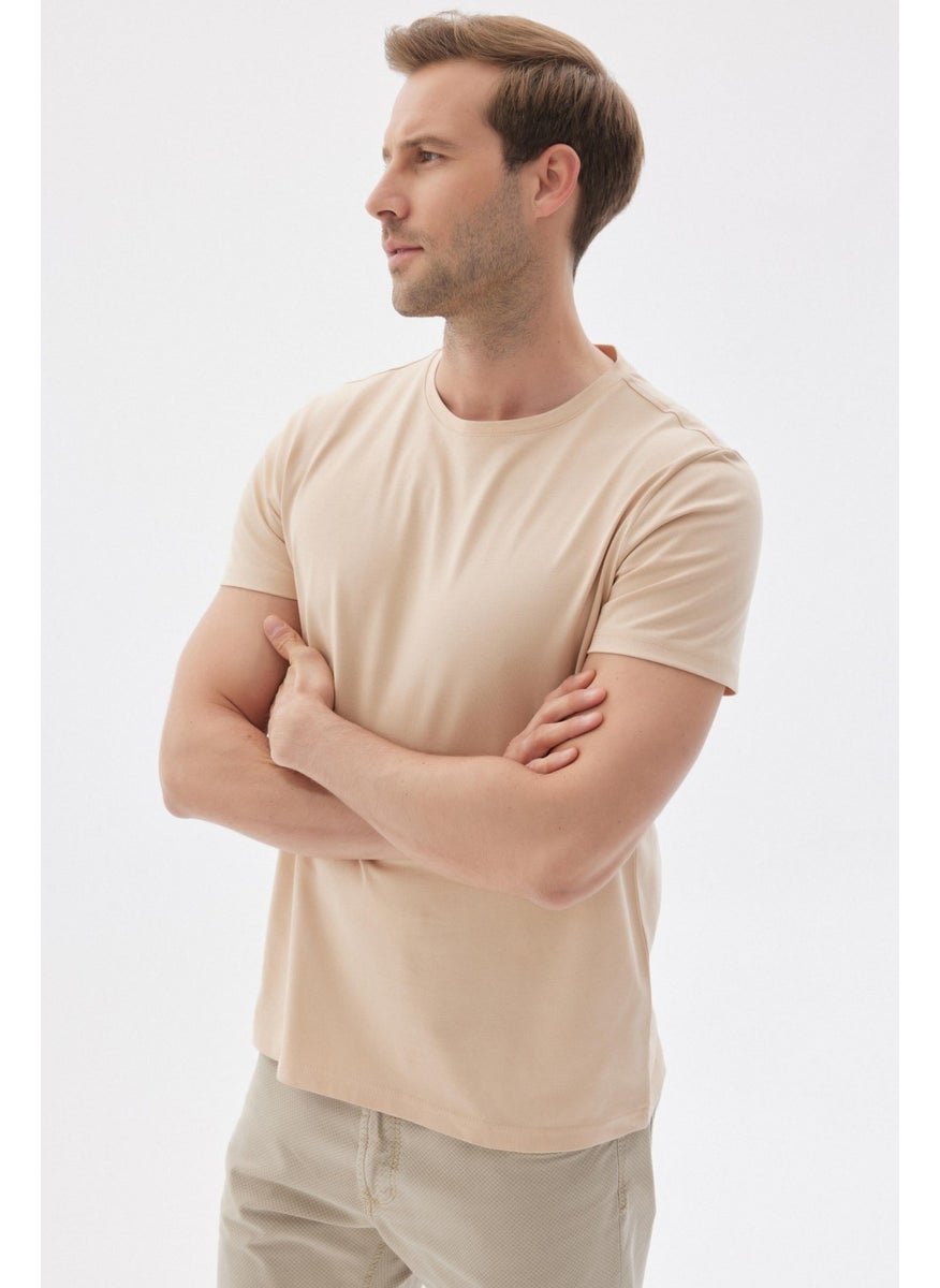 Odelon Men's Crew Neck Slim Fit Basic T-Shirt Beige  - Image 3