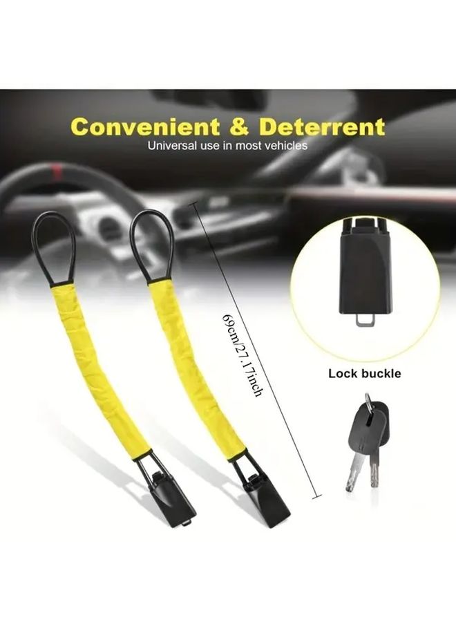 نمط ألياف الكربون الأصفر مضاد للسرقة لعجلة القيادة وقفل حزام الأمان، ملحقات أمان ثقيلة للسيارات للشاحنات والسيارات الرياضية متعددة الاستخدامات والحافلات الصغيرة. - Image 3