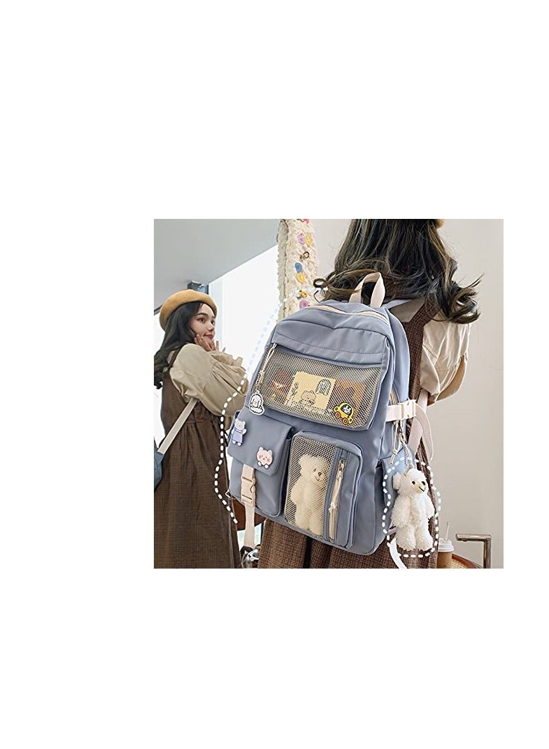 KASTWAVE Student Kawaii Backpacks For Teen Girls, Kawaii Backpack with Kawaii Pin and Accessories, ( 1Bear pendant 3 badges 2 drawing paper ) - Image 4