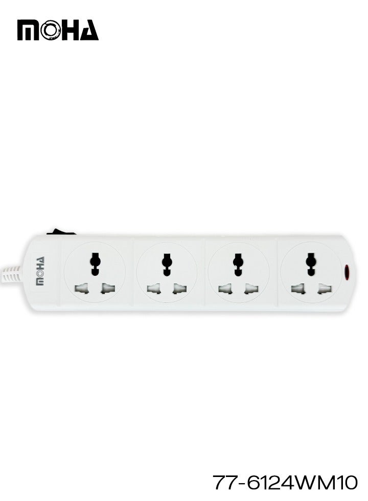 Moha 4-Way Universal Extension Socket – 10 Meter Cable, Single On/Off Switch, Type G UK Plug, 13A 3250W Max, Child-Safe Power Strip for Home & Office - Image 2