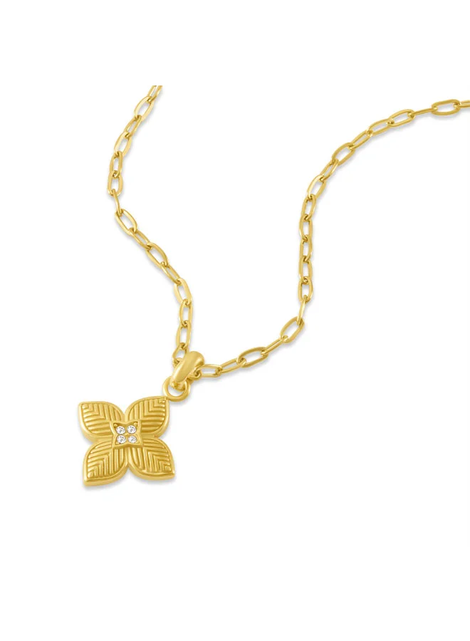 POLICE Sericea Gold Necklace with Floral Pendant for Women