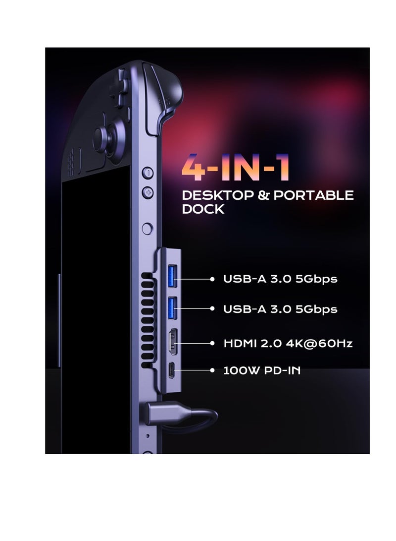 Excefore Upgrade Docking Station for Steam Deck, 4-in-1 Portable 4K 60Hz Stand Design Docking Station, Docking Station with 2 USB-A3.0, PD-in 100W Max, Display Travel Dock for Steam Deck, Black - Image 2