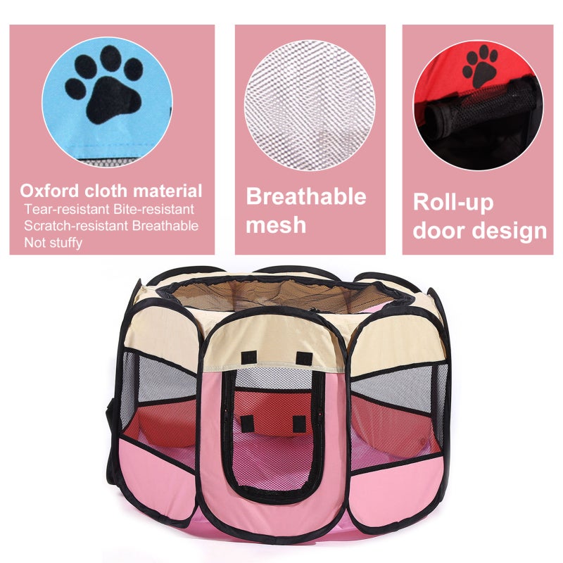 Portable Playpen 600D Heavy-Duty Oxford Cloth Waterproof Scratch-Resistant - Foldable Pop-Up Play Yard With Double Zipper Door For Outdoor Use - Image 2