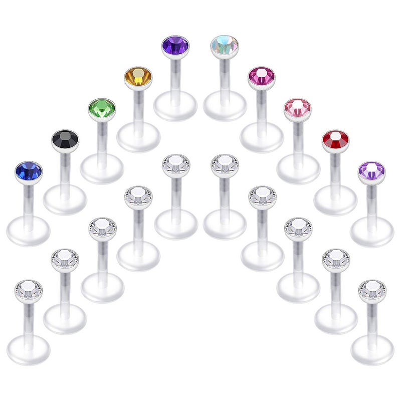 D.Bella Clear Bioflex Flexible Lip Rings 6mm Labret Studs 16g Tragus Retainer Piercing 2mm CZ - Image 3