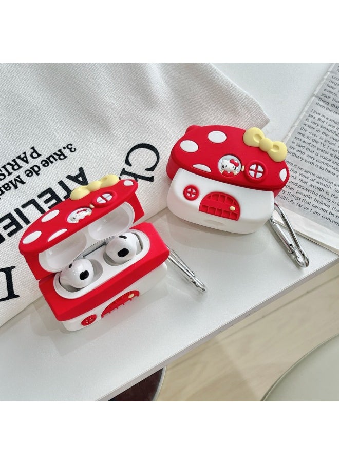 Generic - Cute Mushroom House AirPods Pro For Apple Bluetooth Earphone Case 2/3/4 Generation Cartoon Silicone Protective Case-Color:Mushroom House + Hook-Applicable Models:AirPods 3(2021) - Image 1