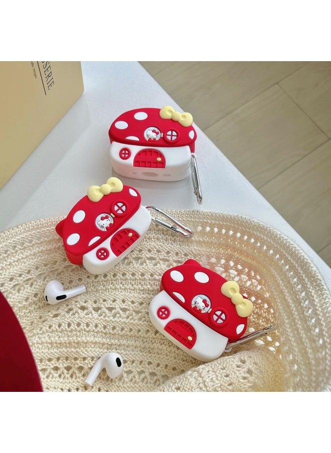 Generic - Cute Mushroom House AirPods Pro For Apple Bluetooth Earphone Case 2/3/4 Generation Cartoon Silicone Protective Case-Color:Mushroom House + Hook-Applicable Models:AirPods 3(2021) - Image 1