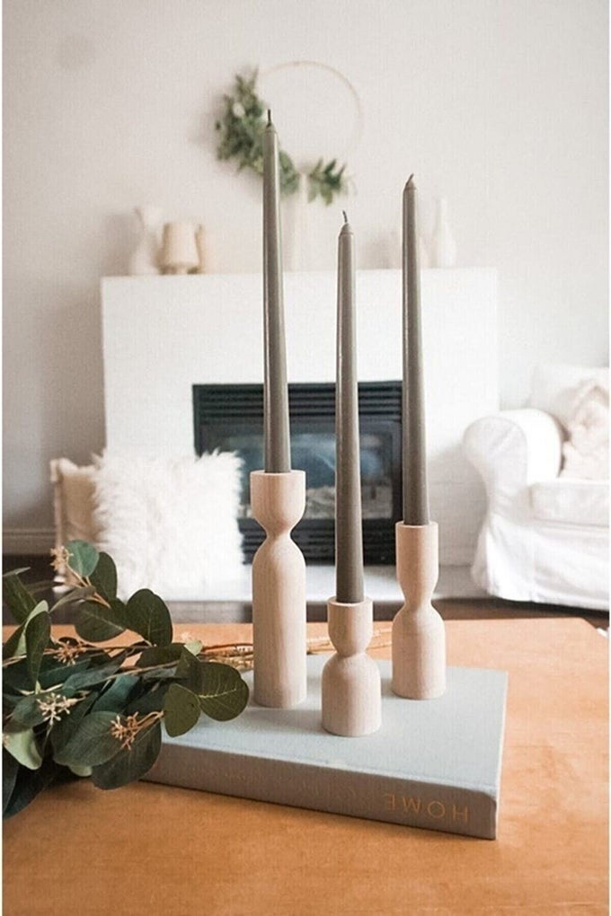 WOODEN CANDLE PILLAR HOLDER SET OF 3RUSTIC FARMHOUSE CANDLE HOLDERHANDMADE CANDLESTICK HOLDER WOOD CANDLE HOLDERS CONSOLE TABLE DECORATION PIECES LUXURY FIREPLACE CANDLE HOLDER