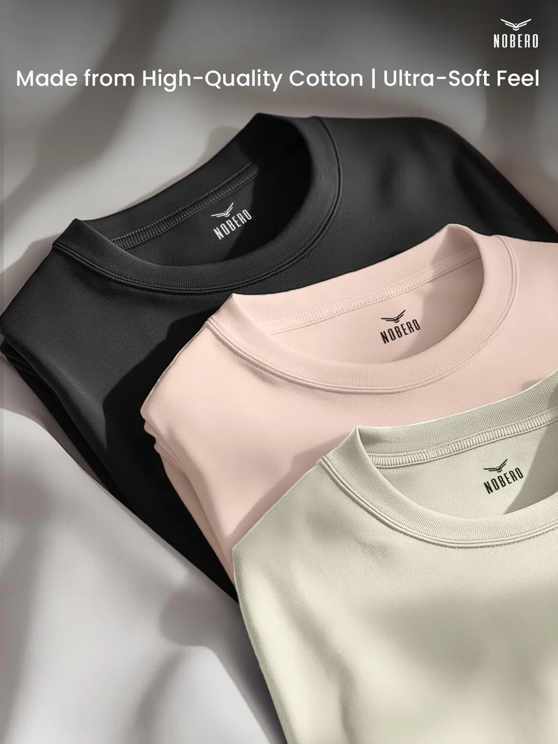 NOBERO Men's Cotton Solid Regular Fit T-Shirt