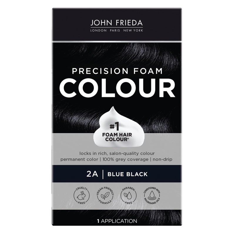John Frieda Precision Foam Colour, Blue Black 2A, Full-coverage Hair Color Kit, Anti-Fade Gray Coverage, Deep Color Saturation Hair Dye, 1 Application - Image 1