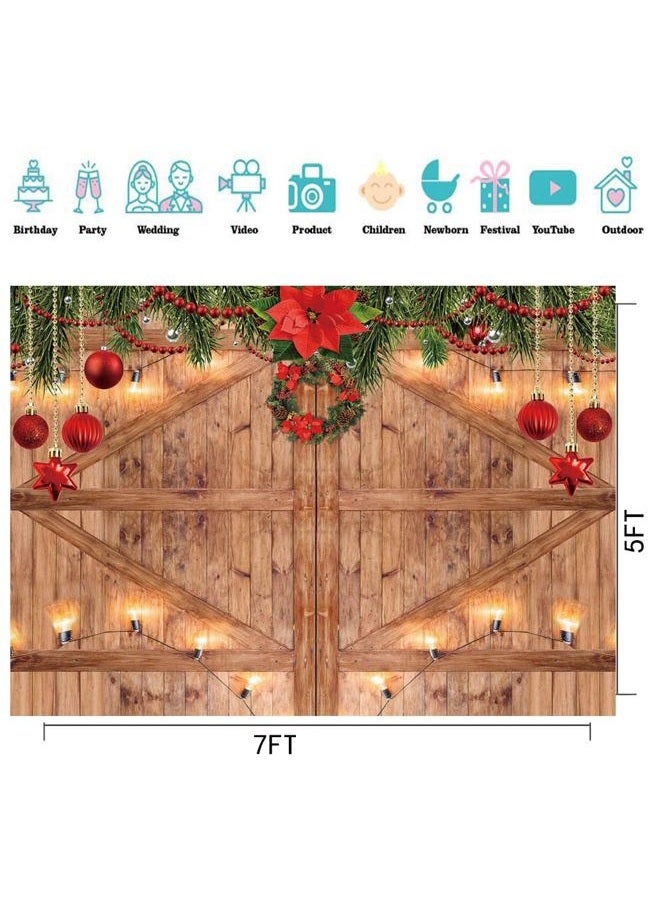 CYLYH 7x5FT Christmas Backdrop New Year Party Background Barn Door Backdrop Family Party Christmas Decoration Background Photo Studio Props D507 - Image 5