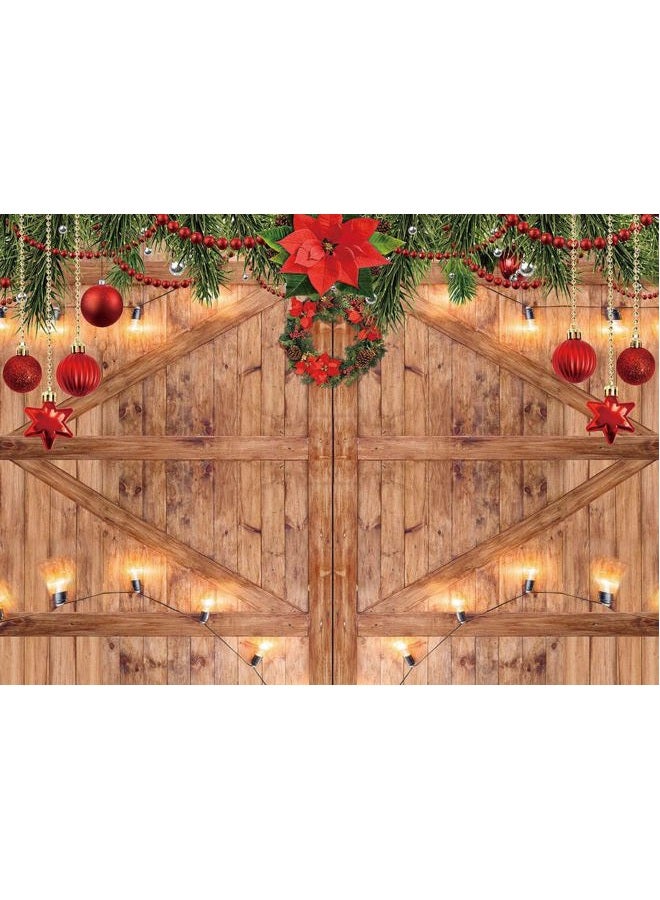 CYLYH 7x5FT Christmas Backdrop New Year Party Background Barn Door Backdrop Family Party Christmas Decoration Background Photo Studio Props D507 - Image 1