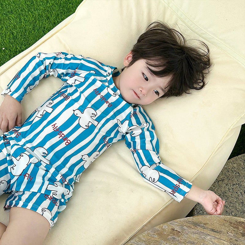 South Korea Children'S Baby'S Swimsuit Summer Boys Holiday Quick-Drying Long-Sleeved Sunscreen Split Swimsuit Trendy - Image 1