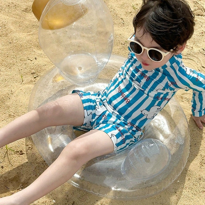 South Korea Children'S Baby'S Swimsuit Summer Boys Holiday Quick-Drying Long-Sleeved Sunscreen Split Swimsuit Trendy - Image 4
